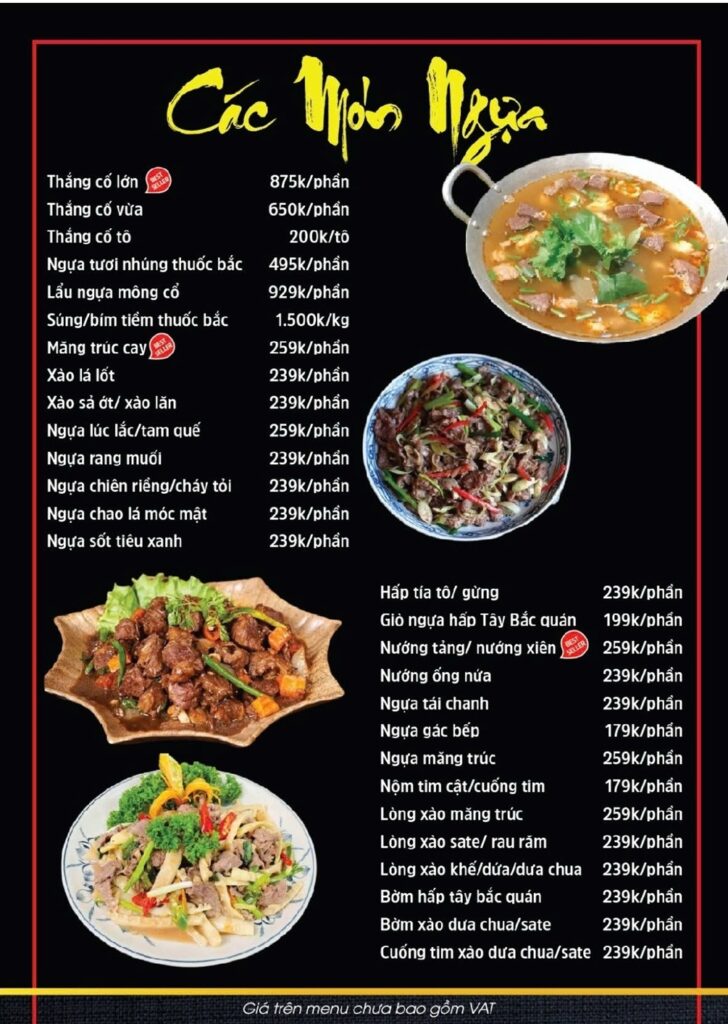 Menu Món Ngựa Tây Bắc