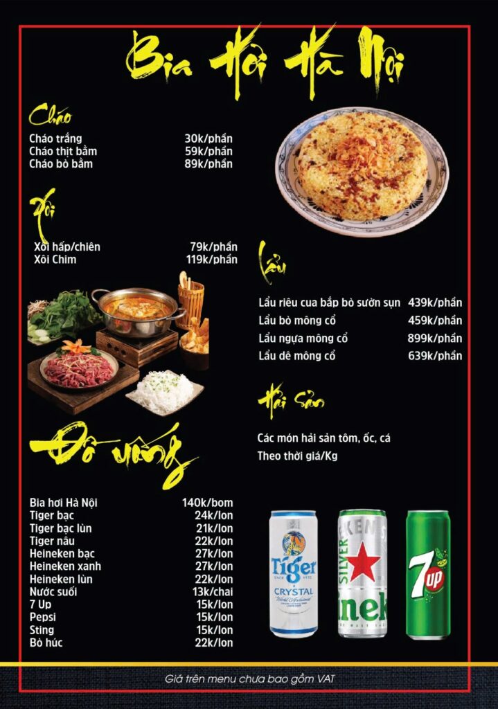 Menu Tây Bắc Bia Hơi Hà Nội